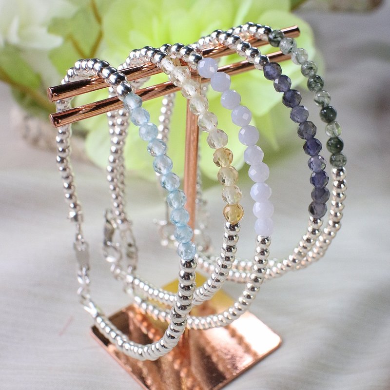 Six Cats 天然水晶 小小的 钻切圆珠 14K注银珠手链 礼物 - 手链/手环 - 水晶 