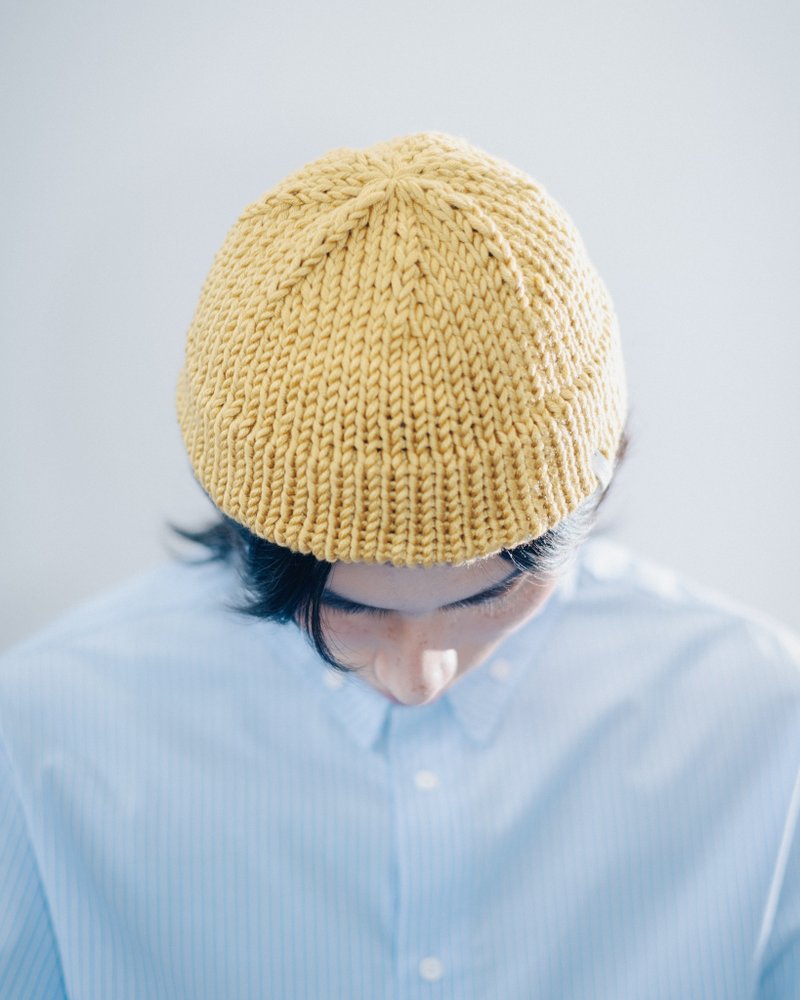 K044 手工编织超短圆顶毛帽水兵帽 - 姜黄 - 帽子 - 棉．麻 黄色