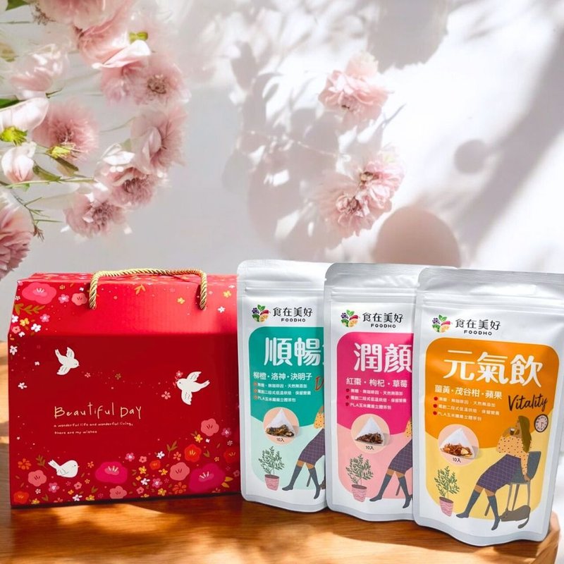 食在美好 花果养生饮三入综合礼盒组 润颜饮、顺畅饮、元气饮 - 茶 - 其他材质 红色