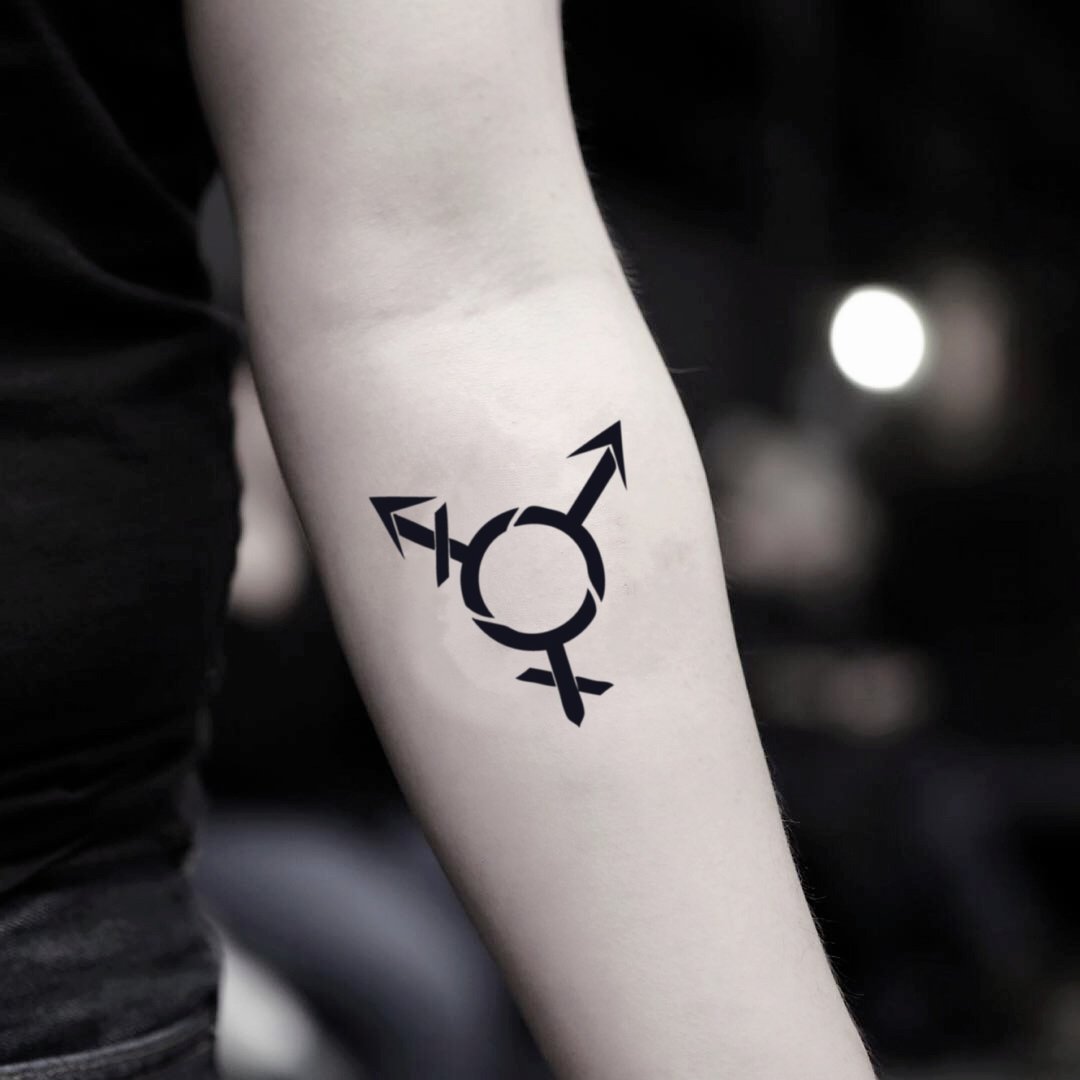 OhMyTat 变性人符号 Transgender 刺青图案纹身贴纸 (2 张) - 纹身贴 - 纸 黑色