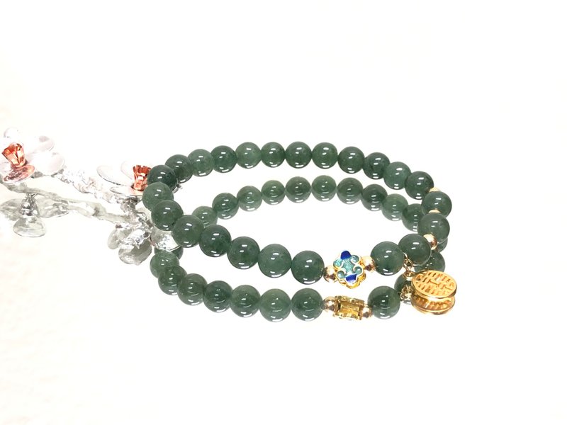 快速出货 天然缅甸玉翡翠 油青种手链 景泰蓝珠 - 手链/手环 - 玉石 绿色