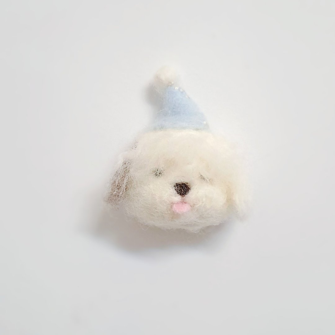 羊毛毡 毛躁 长浏海的小狗 吐舌小狗  Old English Sheepdog - 胸针 - 羊毛 多色