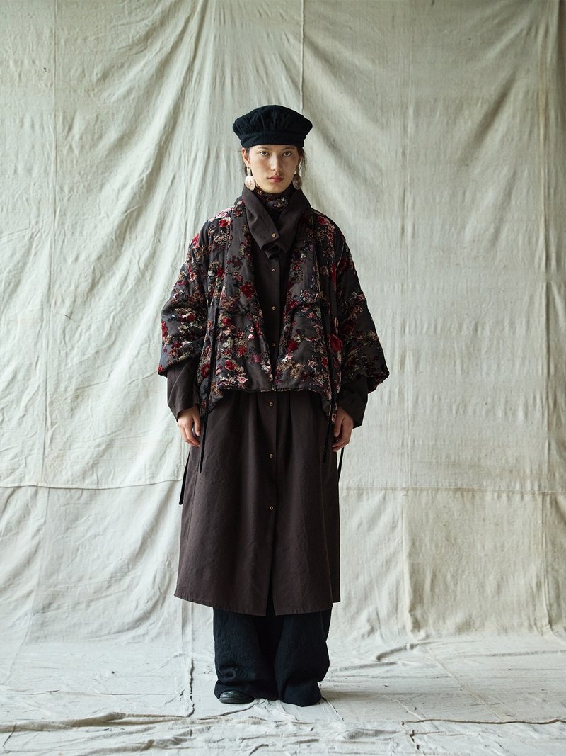 日系复古 丝绒植物染棉衣外套 休闲棉服 - 女装休闲/机能外套 - 其他材质 黑色