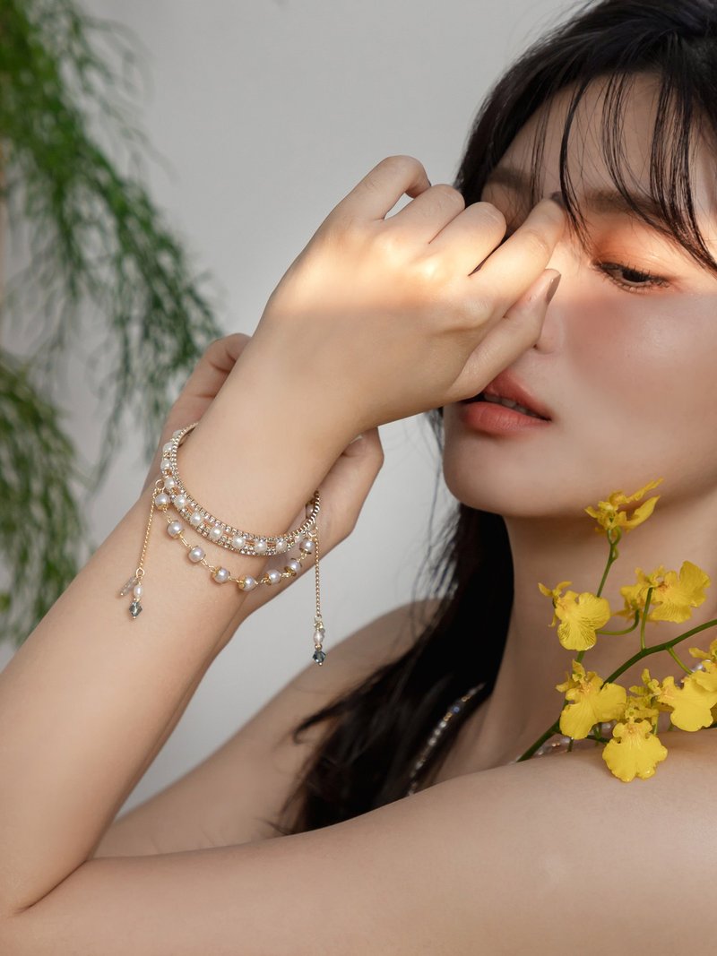 隐鹿白月光。MUCHAT 手作 14KGP 施华洛水晶锆石手环 - 手链/手环 - 其他金属 金色