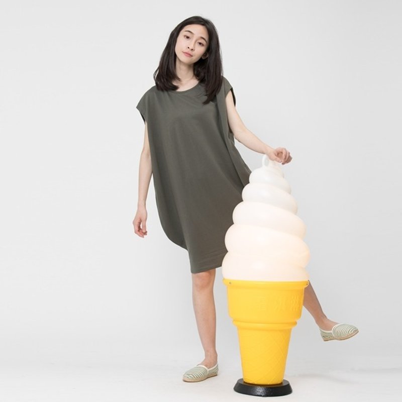 法国小毛圈灯笼洋装/榄绿 - 洋装/连衣裙 - 棉．麻 绿色