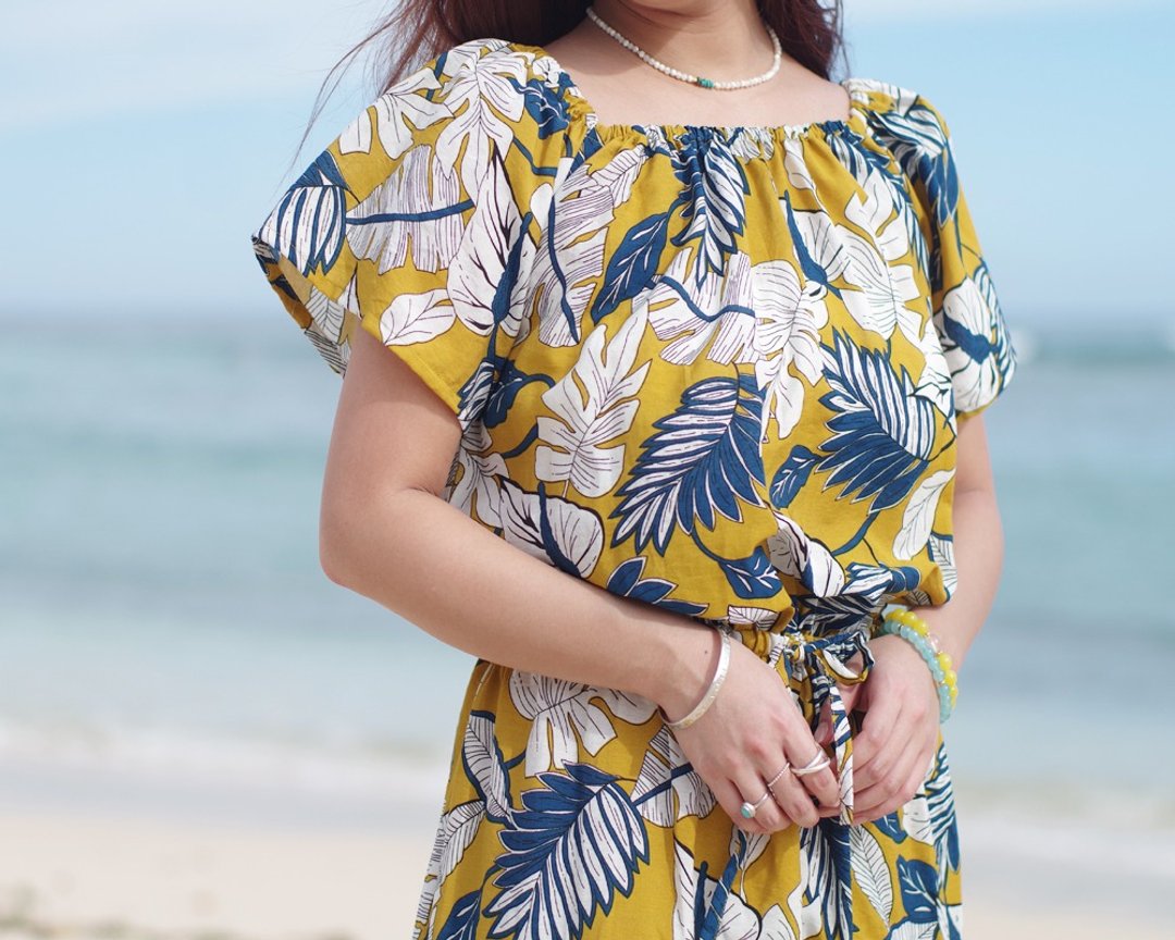Adult botanical pattern frilled dress - 洋装/连衣裙 - 其他材质 黄色