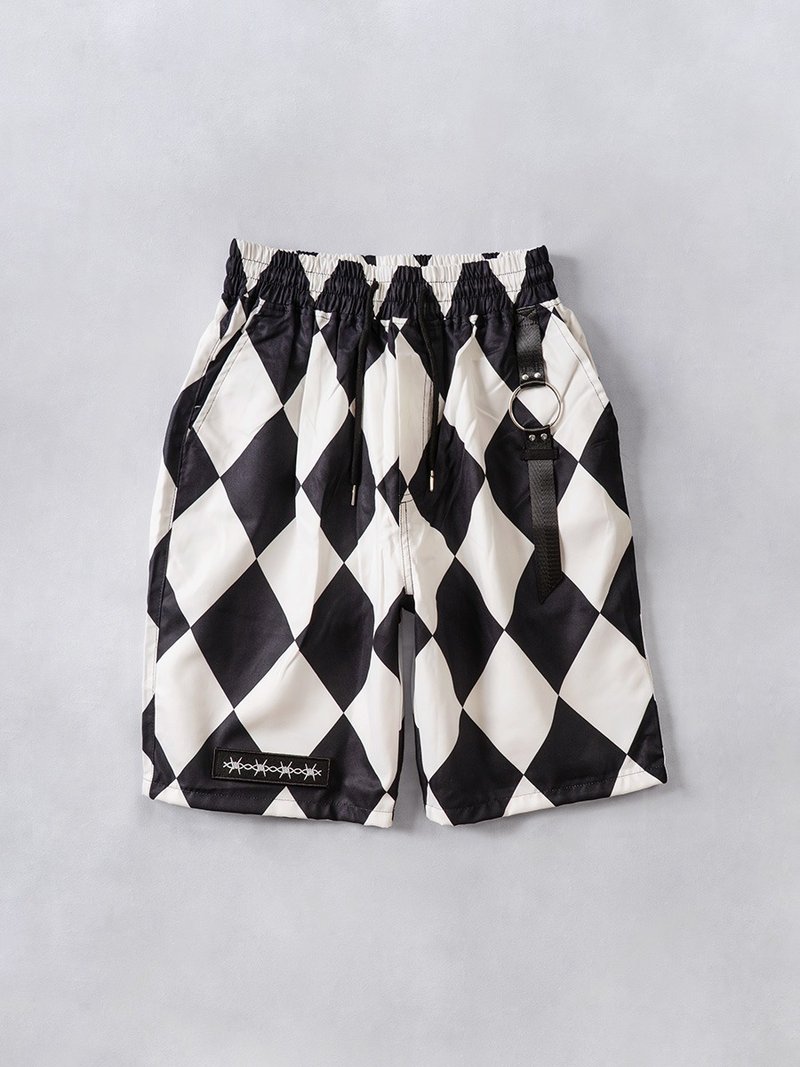 格纹短裤 / 黑色 / 白色 / F尺寸 / hellcatpunks / hcp-pt-0020a - 女装短裤 - 聚酯纤维 黑色