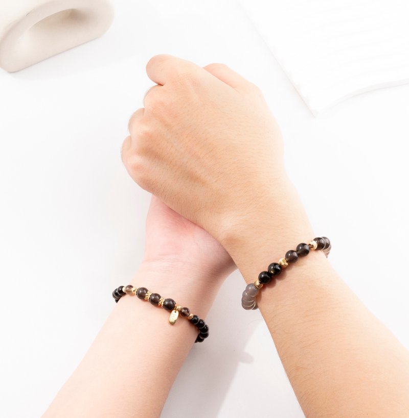 情侣对链【白头偕老】茶晶金黑曜石灰玛瑙手链 - 手链/手环 - 水晶 多色