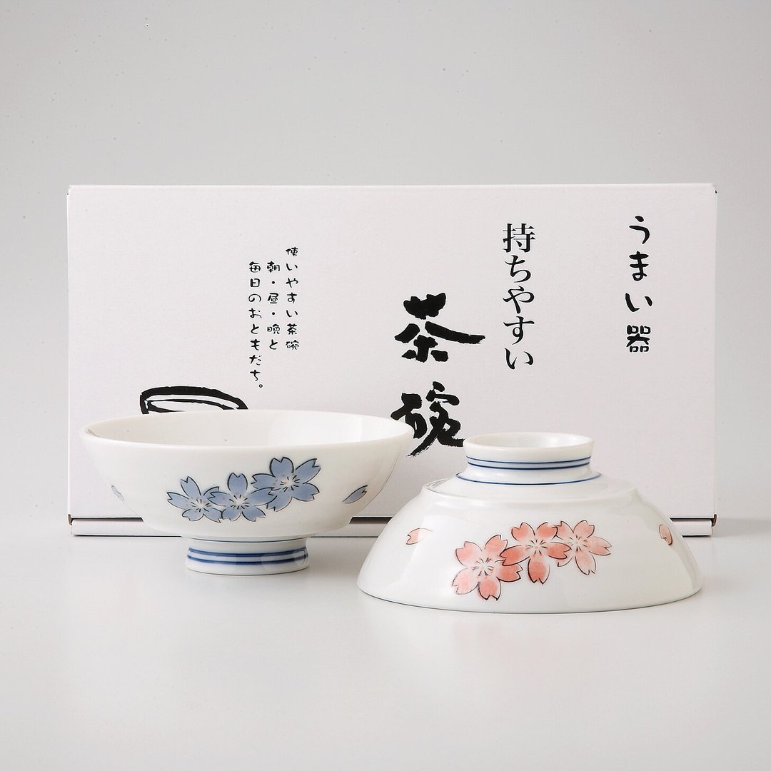 【结婚礼】美浓烧-手绘吉野樱茶碗组礼盒(2入) - 碗 - 瓷 白色
