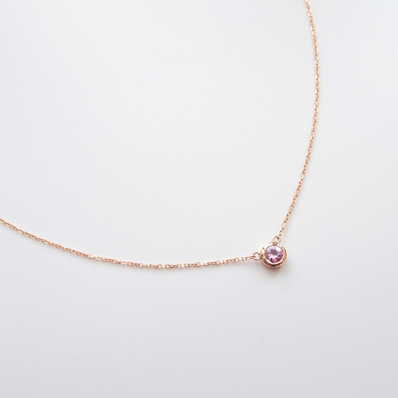 天然粉红刚玉 单颗包镶 纯 18K 白金 黄金 玫瑰金 项链锁骨链定制 - 项链 - 宝石 粉红色