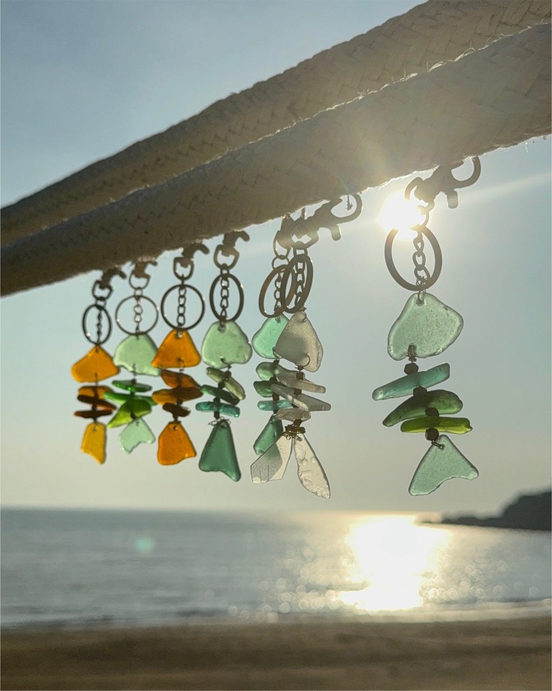 【木木夕工作室】海玻璃钥匙圈─鱼骨造型 - 钥匙链/钥匙包 - 其他材质 多色