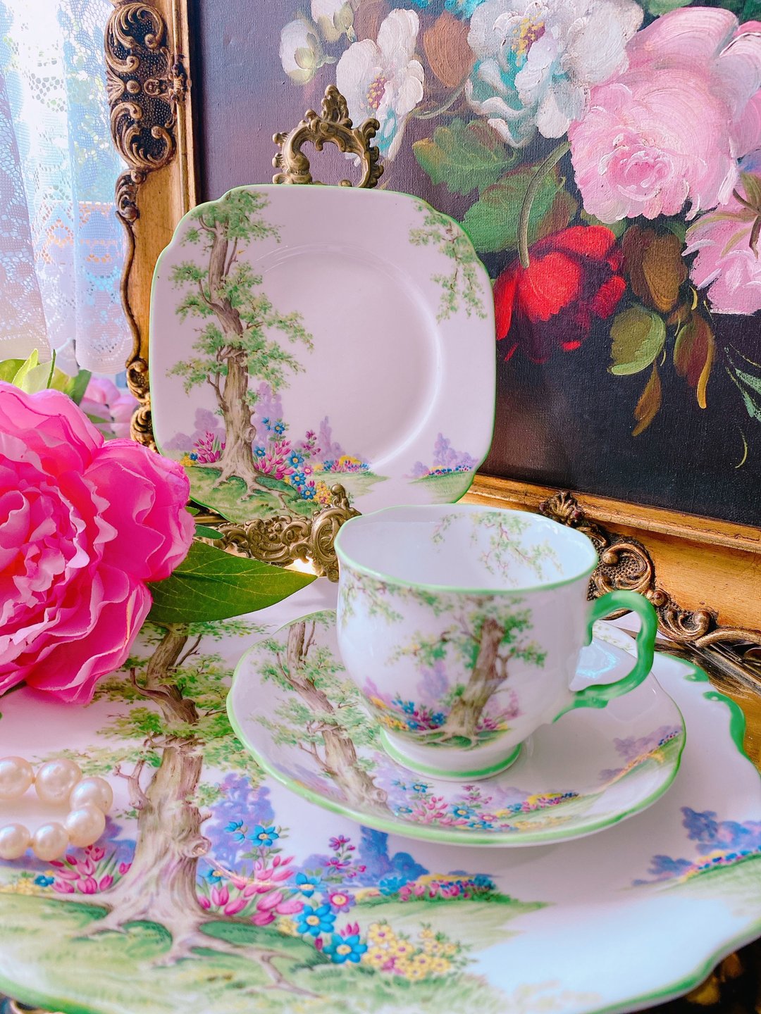 英国制1925年Royal Albert手绘森林花草古董花茶杯两件组值得收藏 - 茶具/茶杯 - 瓷 多色