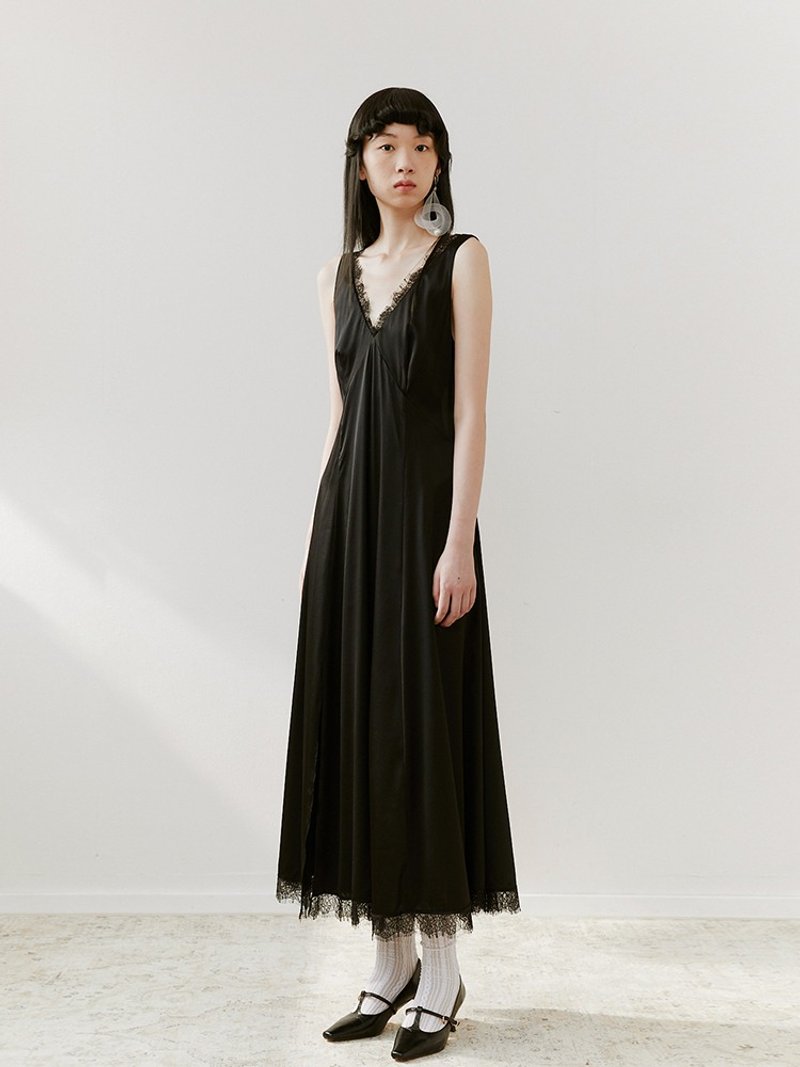 【蕾丝】新中式复古中国风 黑色吊带/礼服连衣裙 - 洋装/连衣裙 - 丝．绢 黑色