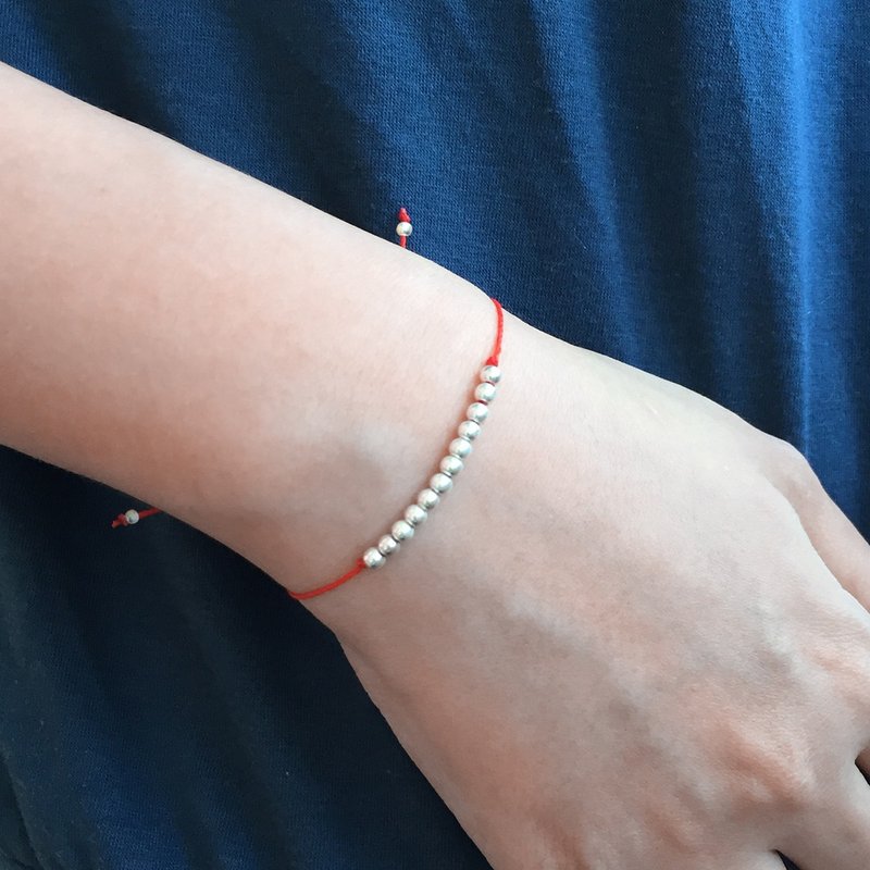 纯银光珠红色姻缘手链 纯银手链 红色手绳 珠珠手链 银手链 - 手链/手环 - 银 红色