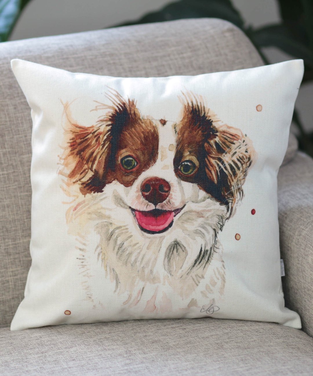 Jubilee超人气设计款 亚麻布抱枕套 宠物图案 蝴蝶犬 45×45cm - 枕头/抱枕 - 棉 多色