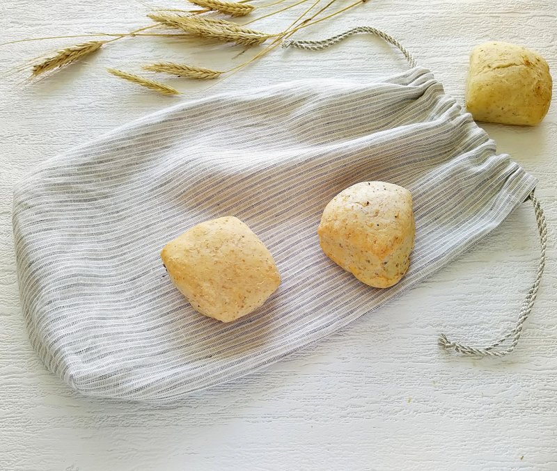 可重复使用的帆布收纳蔬果网袋，亚麻杂货束绳袋 - 束口袋双肩包 - 亚麻 灰色