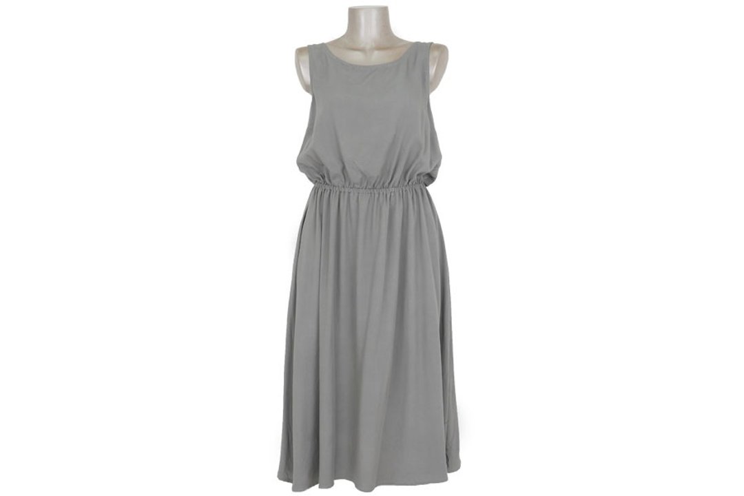 Rear View is cute! Back ribbon browsing Dress <gray> - 洋装/连衣裙 - 其他材质 灰色