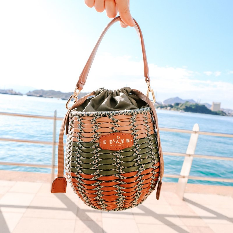 复古系列 - 小圆桶 - 侧背包/斜挎包 - 人造皮革 绿色