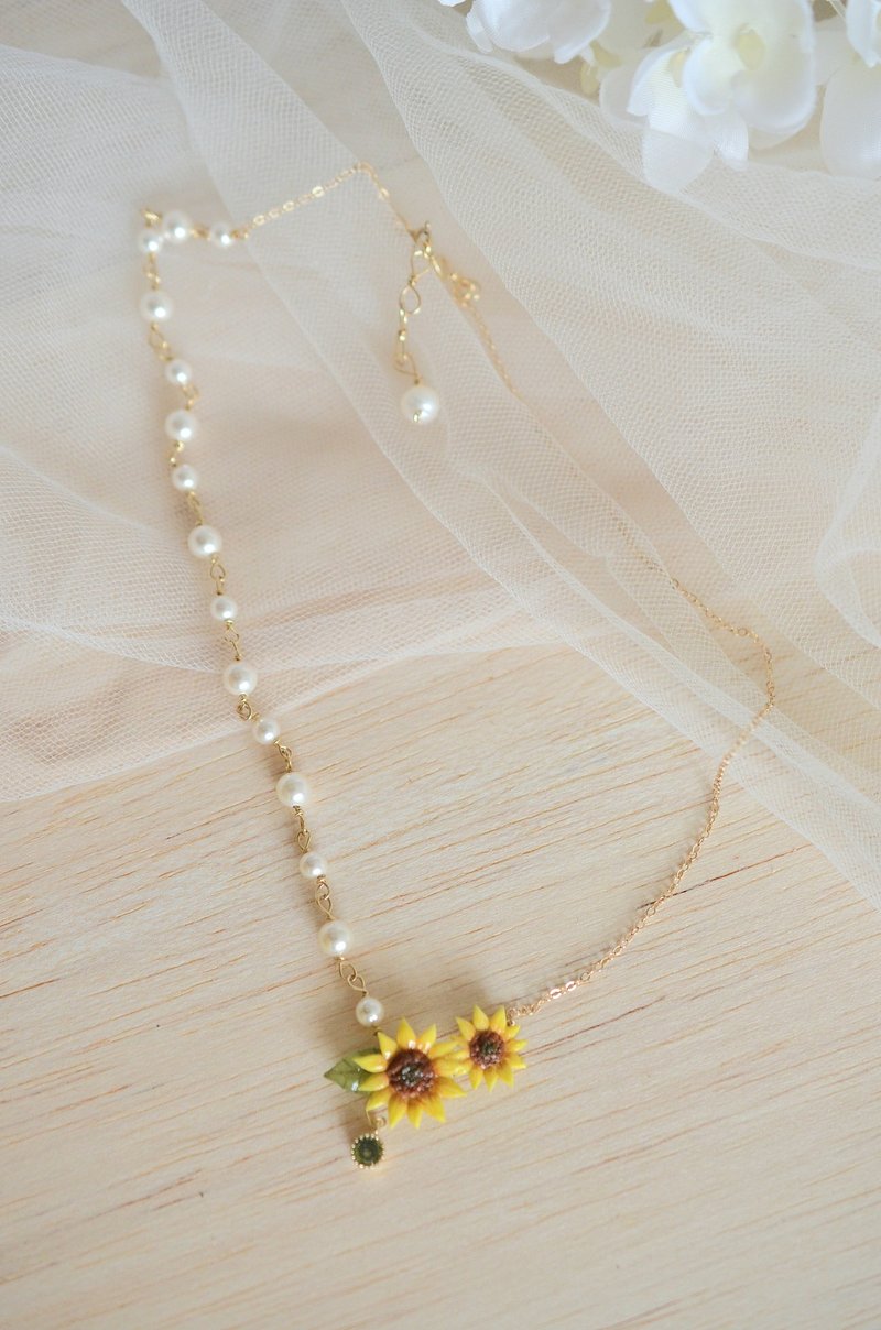 向日葵珍珠 14K 包金项链 - 锁骨链 - 粘土 黄色