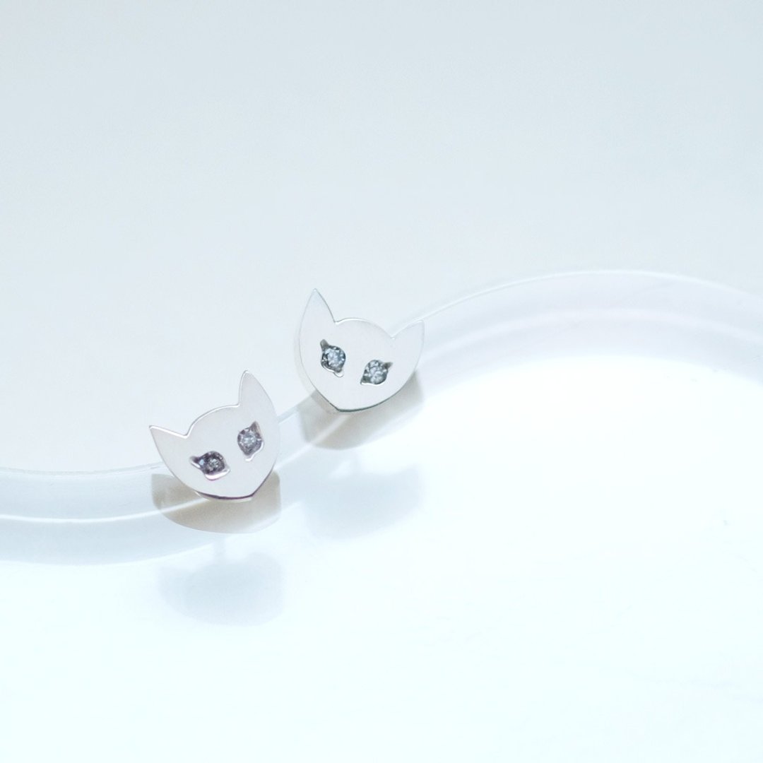 猫 耳环 925银 - 耳环/耳夹 - 其他金属 银色