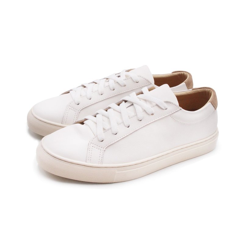 WALKING ZONE 经典绑带平底小白鞋 休闲鞋 女鞋-咖啡白 - 女款休闲鞋 - 真皮 