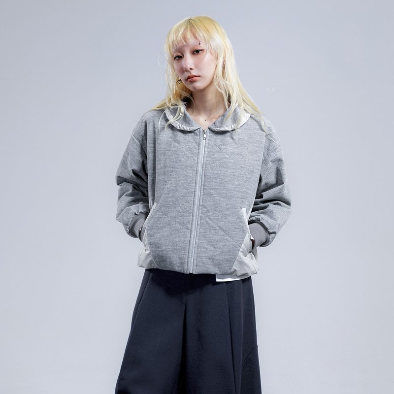 异塑弧领铺棉外套 - 女装休闲/机能外套 - 其他材质 灰色