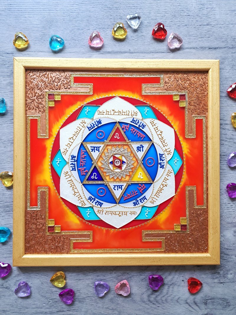 Sun Yantra Surya Mandala wall art瑜伽装饰冥想灵性绘画 - 墙贴/壁贴 - 玻璃 橘色