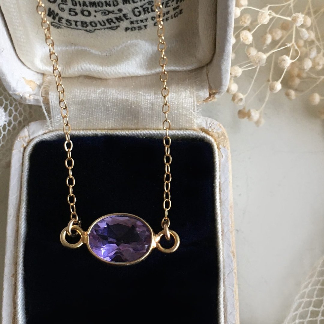 February birthstone 14kgf Gemstone quality Brazilian amethyst oval necklace - 项链 - 宝石 紫色