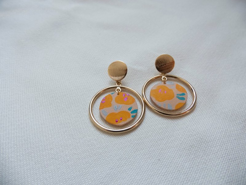 皮革耳环 | 原创彩绘系列 | ETERNITY - 耳环/耳夹 - 真皮 黄色