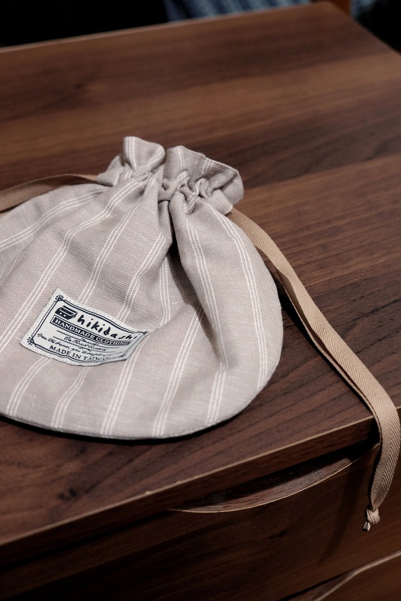 小圆束口袋 / 卡其白纹 - 束口袋双肩包 - 棉．麻 卡其色