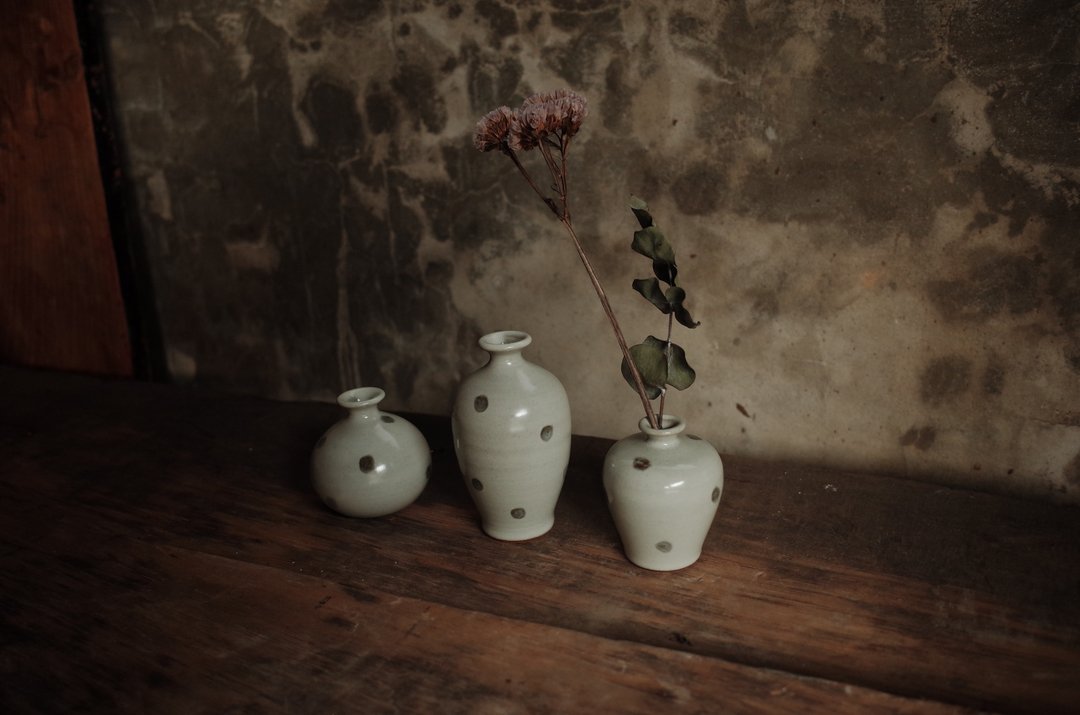 花器组 l 烟青系列 珍珠点点 陶花器 (三入一组) - 花瓶/陶器 - 陶 绿色