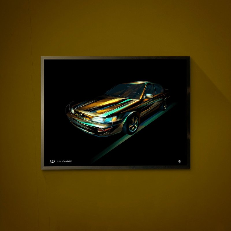 Classic Cars-1993-TOYOTA -Corolla XE  /Art Print/挂画/限量 - 海报/装饰画/版画 - 纸 金色