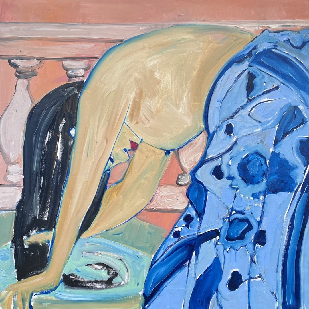 Hot summer 油畫  女人肖像色情藝術  馬蒂斯啟發 Woman portrait Japanese painting Fauvism Nudes - 墙贴/壁贴 - 其他材质 粉红色