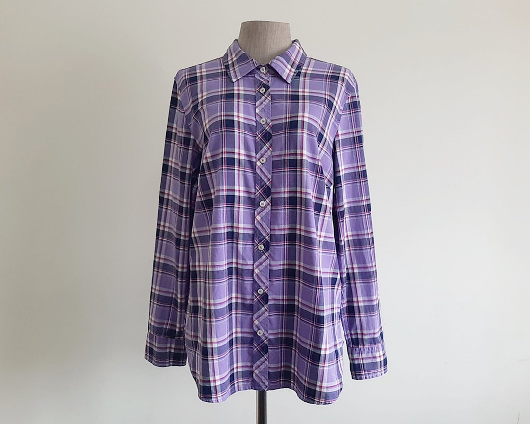M号 复古 TALBOTS 紫色格纹纯棉衬衫 女款长袖上衣 M - 女装上衣 - 棉 紫色