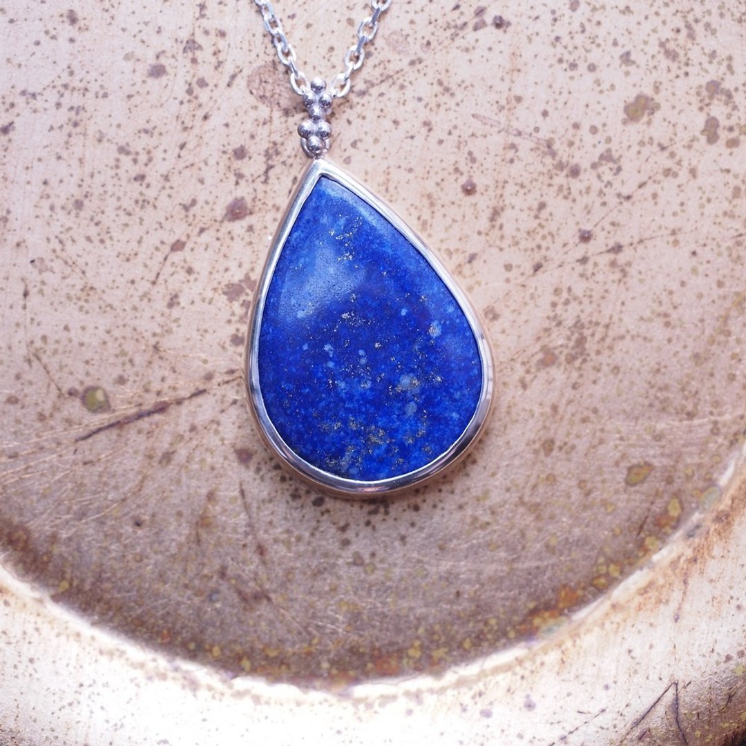 天然青金石 纯银 手工项链 Lapis Lazuli Sterling silver - 项链 - 半宝石 蓝色