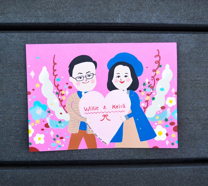 可爱温馨风格 定制化情侣画像-2人 生日/情人节/新娘/婚礼/纪念日 - 订制画像 - 纸 粉红色