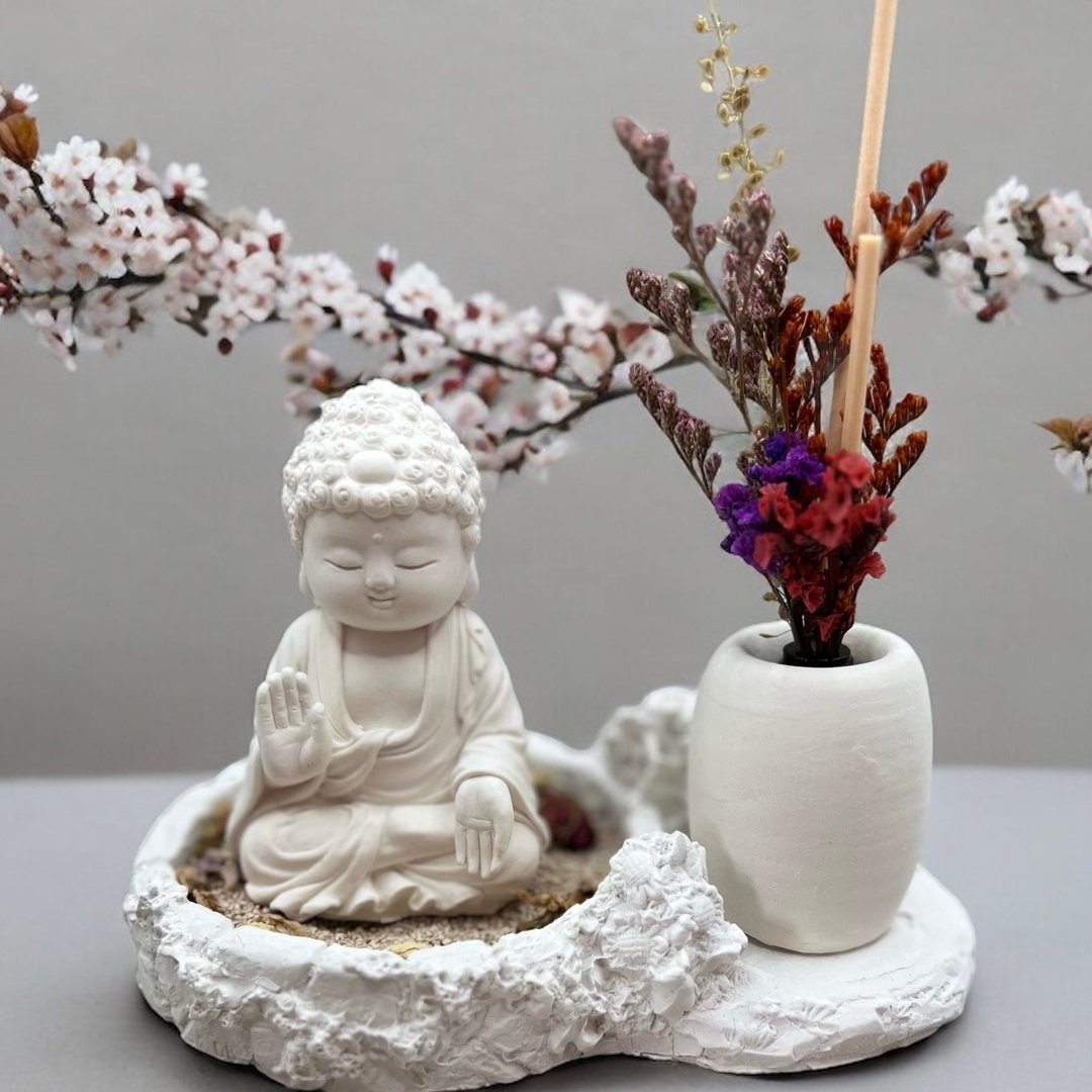 佛艺新美学 清雅自在喜缘 净念吉祥小佛之向德 豪华田园套组 - 玩偶/公仔 - 水泥 白色