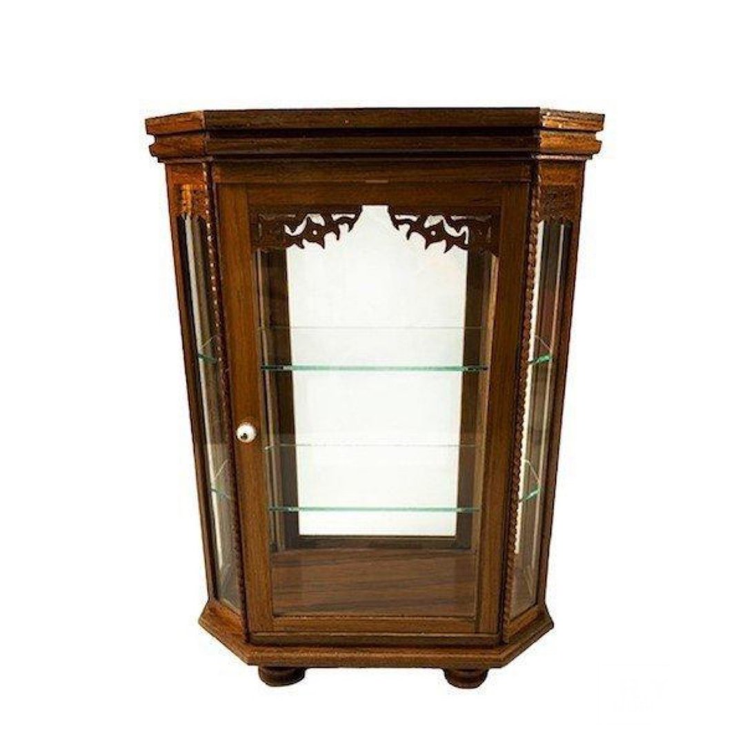 Miniature Showcase L Single Glass Door Round Foot Wooden Glass Case - 收纳用品 - 木头 咖啡色