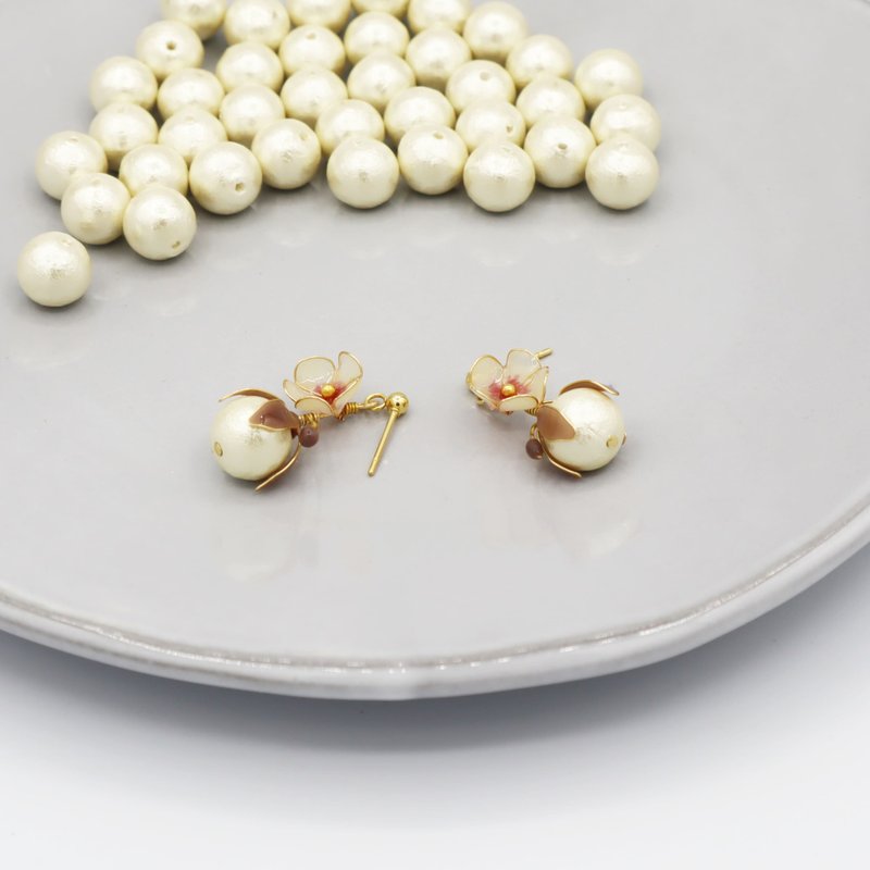 棉花 - 耳环/耳夹 - 树脂 银色