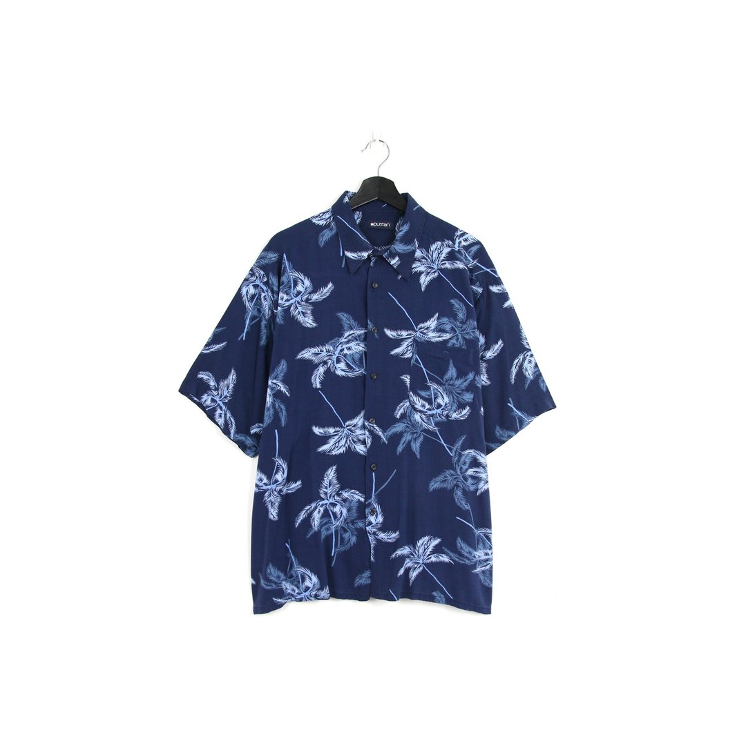 Back to Green- 度假夏威夷衬衫 深蓝植被 /vintage shirts - 男装衬衫 - 棉 