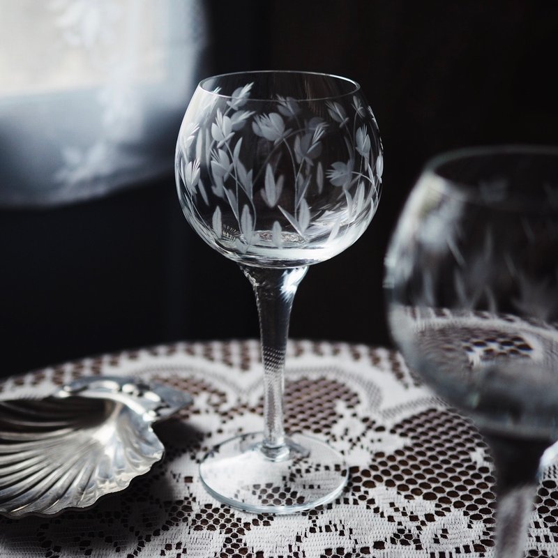 复古 捷克波希米亚 手工切割水晶 玻璃  高脚杯 (一件) - 酒杯/酒器 - 玻璃 透明