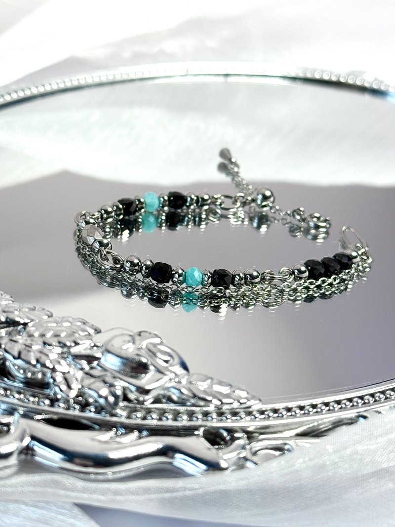 浪漫光年天河石设计手链 - 医疗钢/天河石/黑尖晶 - 手链/手环 - 水晶 绿色