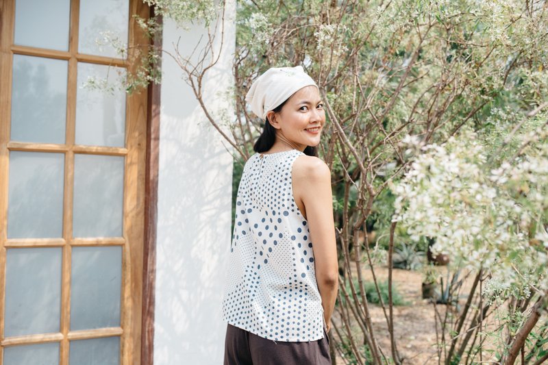 Mulmul very dot tank top - 女装背心 - 棉．麻 白色