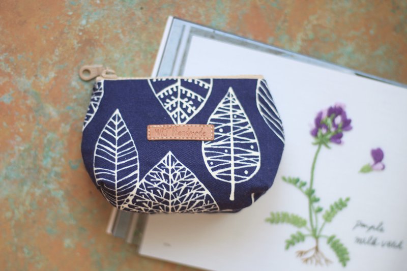 手作三层零钱包。蓝色树叶 - 零钱包 - 棉．麻 蓝色