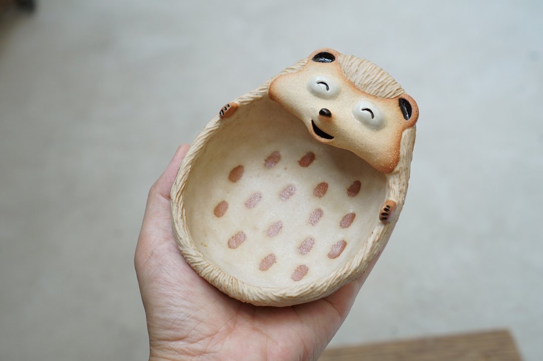 Porcupine bowl , handmade ceramic, pottery  ,clay , rainbow ,dot - 花瓶/陶器 - 陶 卡其色