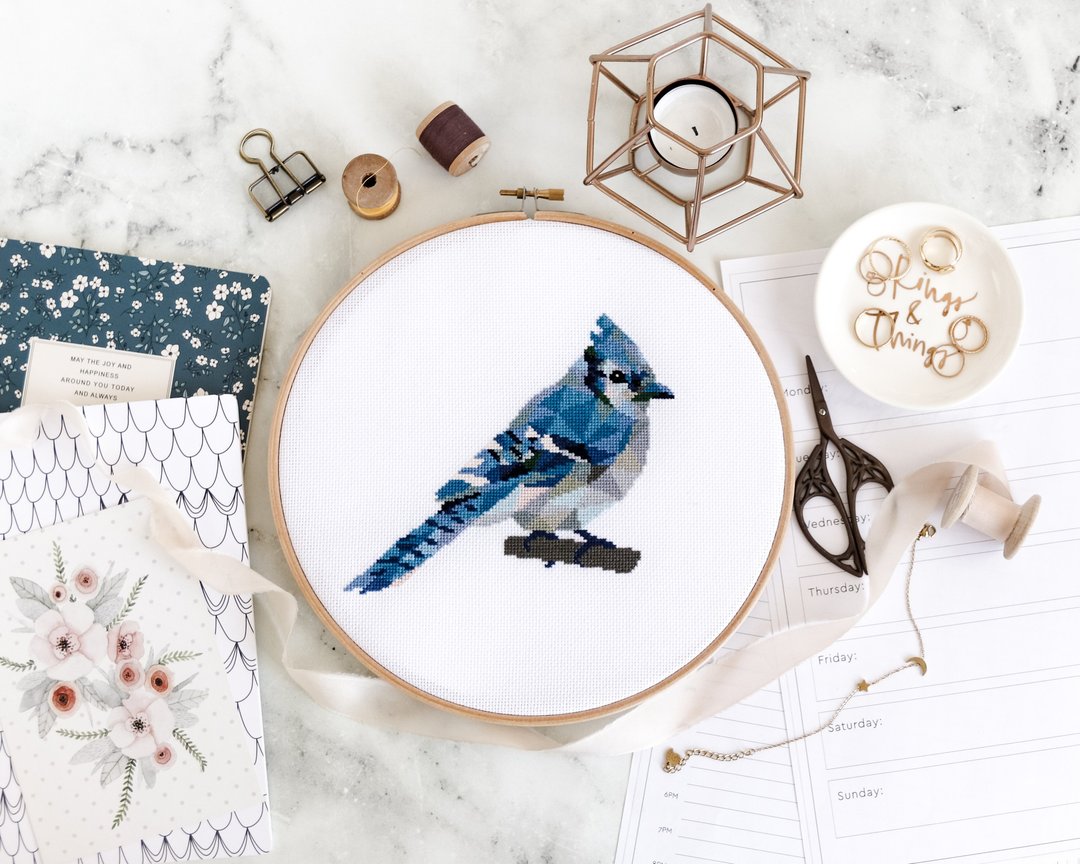 Blue Jay Bird Cross Stitch PDF Pattern 十字繡 - 编织/刺绣/羊毛毡/裁缝 - 其他材质 