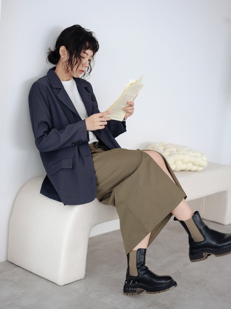 草千里半身工装裙 - 2色-绿工 - 裙子 - 棉．麻 绿色