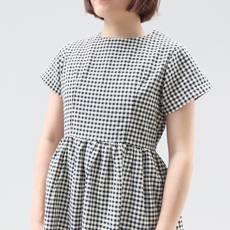 Baby Doll Dress : Black Checker - 洋装/连衣裙 - 棉．麻 黑色