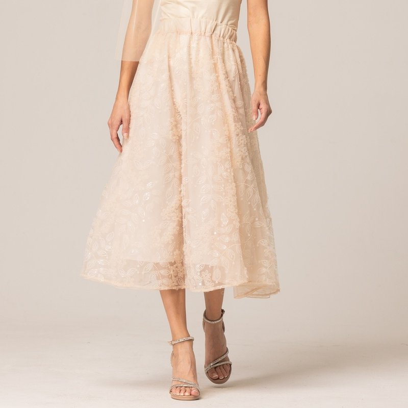 漠上繁花细致绣花纱裙  杏 - 裙子 - 聚酯纤维 