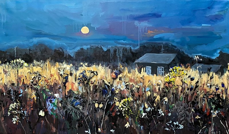 午夜天空抽像风景原创油画布面墙面装饰 - 墙贴/壁贴 - 其他材质 蓝色